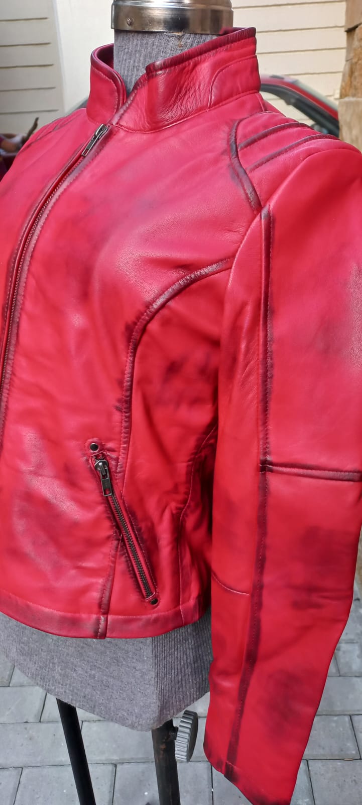 Vintage Hot Red Women's Leather Jacket