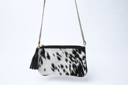 real cowhide women's shoulder small purse with high quality chain