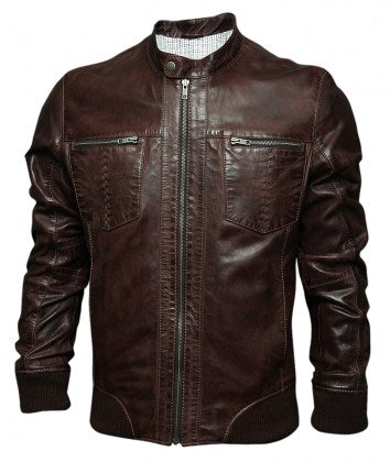 Distressed Men's Leather Jacket Vintage Look Jacket