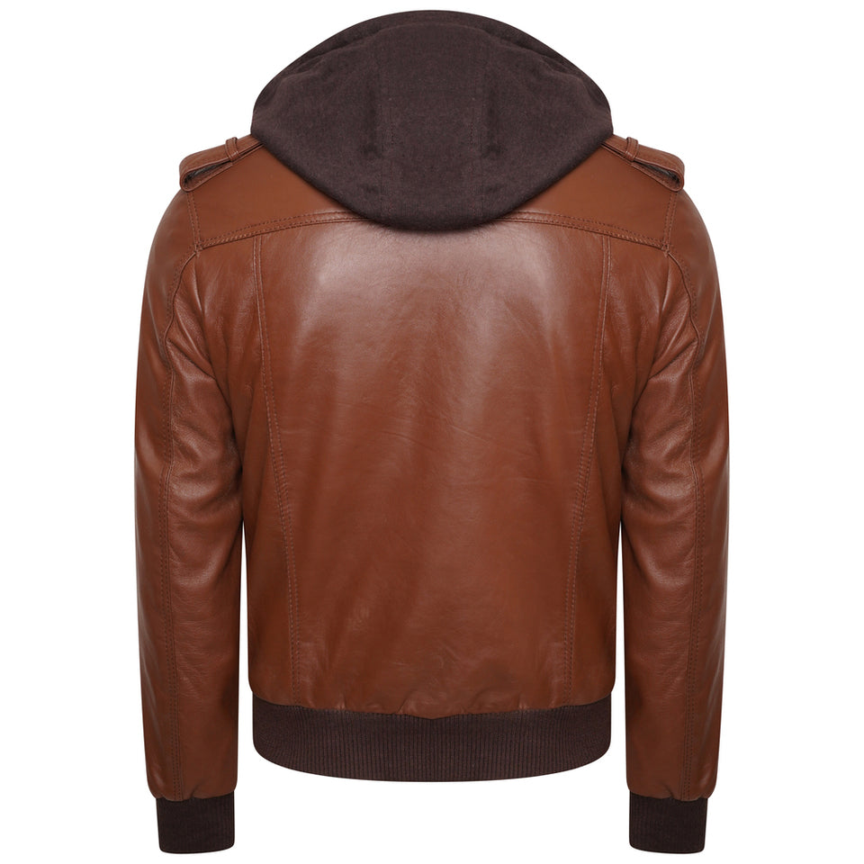 Wing hooded men's leather jacket