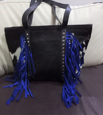 handmade fringes tote bag cowhide tote bag leather large tote black tote bag exotic women tote large shoulder bag large handbag 
