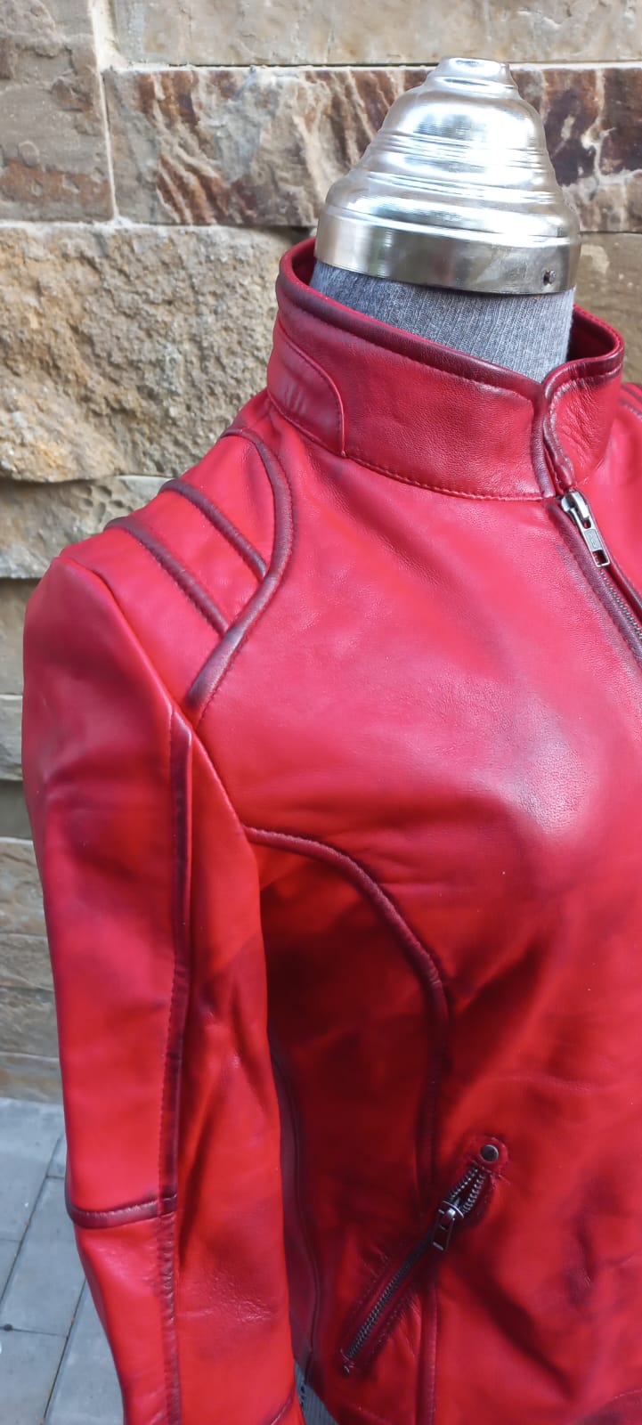 Vintage Hot Red Women's Leather Jacket