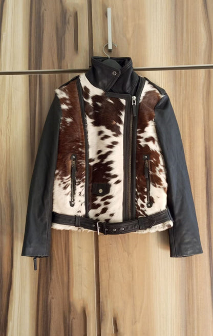 winter jacket women cowhide leather jacket women motorcycle jacket women brown jacket ladies leather jacket genuine leather jacket handmade gift for her winter jackets for women pullover collar jacket women high collar jacket women biker leather jacket women brown leather jacket for women tri colour jacket