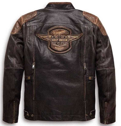 Haley Davidson vintage biker leather jacket embroidered leather jacket for men distressed handmade leather jacket brown vintage leather jacket 
