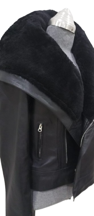 shearling leather jacket women's leather jacket blac fur collar black biker jacket motorcycle leather jacket women gift for her custom jacket or women ladies jacket women's fashion use clothing handmade jacket