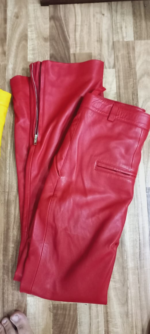 leather pant men's outfit men's pant shiny trouser men cowhide leather yellow pant red pant ankle zip pant customize pant dress pant casual pant men hot stylish sexy outfit funky outfit men red pant for men