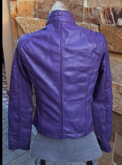genuine leather jacket women purple jacket hot slim leather jacket for women