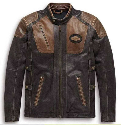 Haley Davidson vintage biker leather jacket embroidered leather jacket for men distressed handmade leather jacket brown vintage leather jacket