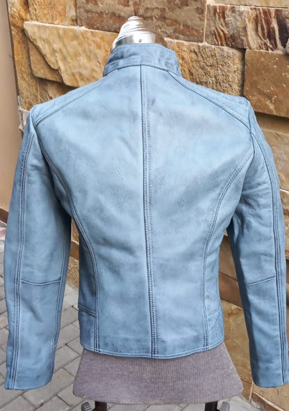 blue leather jacket women leather jacket handmade ladies leather jacket vintage leather jacket women iice blue biker jacket women's winter leather jacket customize handmade leather jacket
